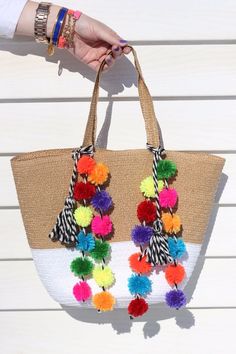 DIY Pom Pom Crafts - How to Make a Rainbow Pom Pom Bag - Creative DYI Gifts for Teens, Teenage Girls, Mom or Sister